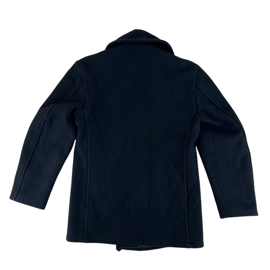 US Navy 70s Black Wool Peacoat - Medium