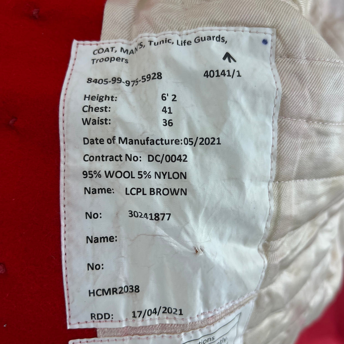 British Army Life Guards' Tunic - Troopers - Medium