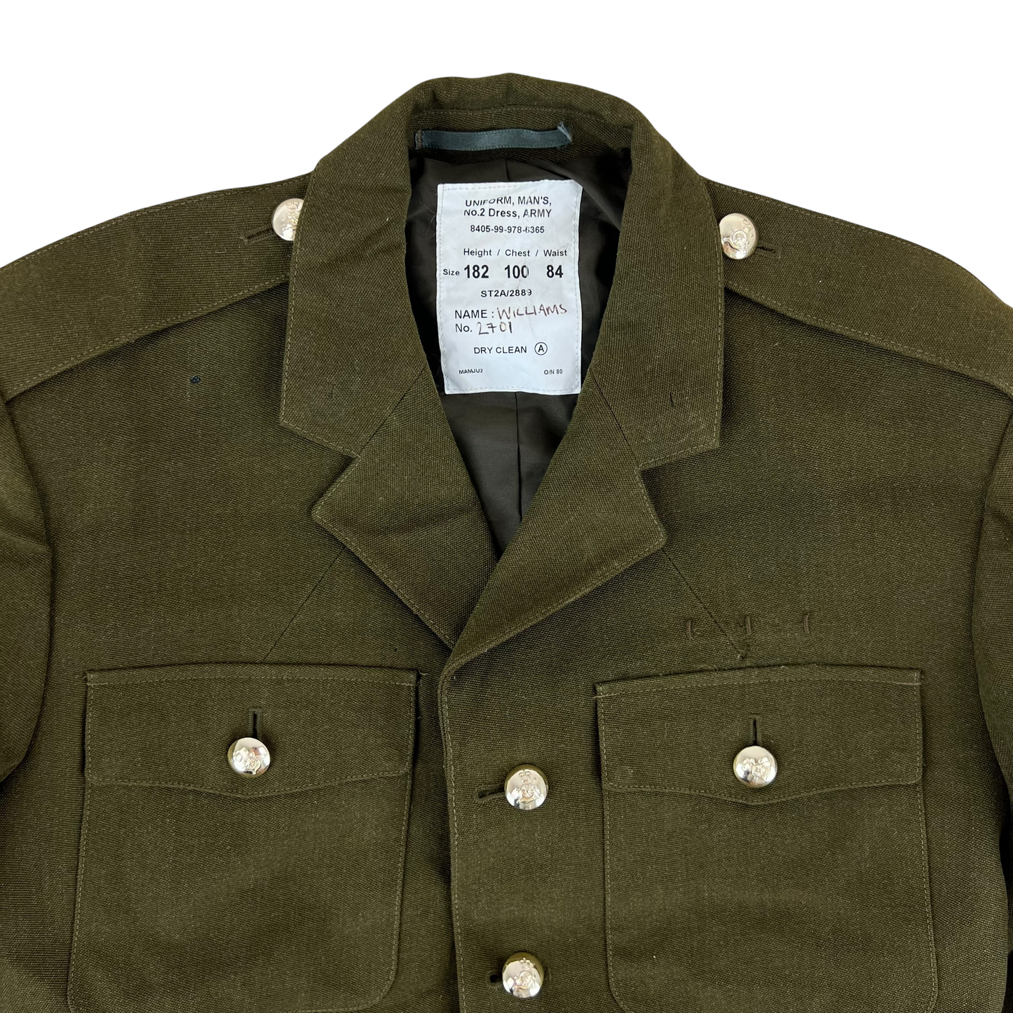 British Army 1980 Pattern No. 2 Olive Green Dress Jacket - Royal Artillery - Medium 182/100
