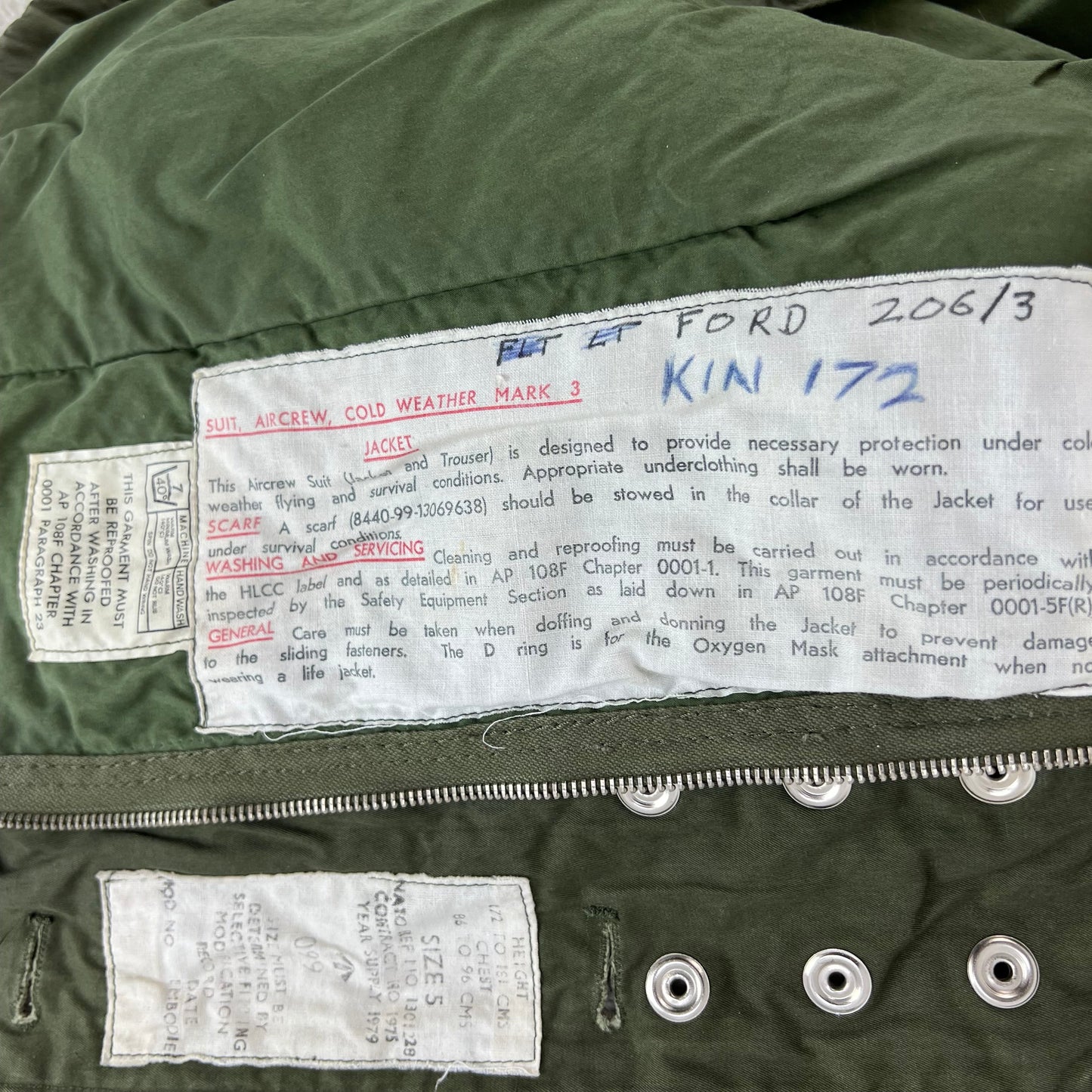 British RAF 70s Aircrew Cold Weather Mk 3 Jacket - Medium SIZE 5
