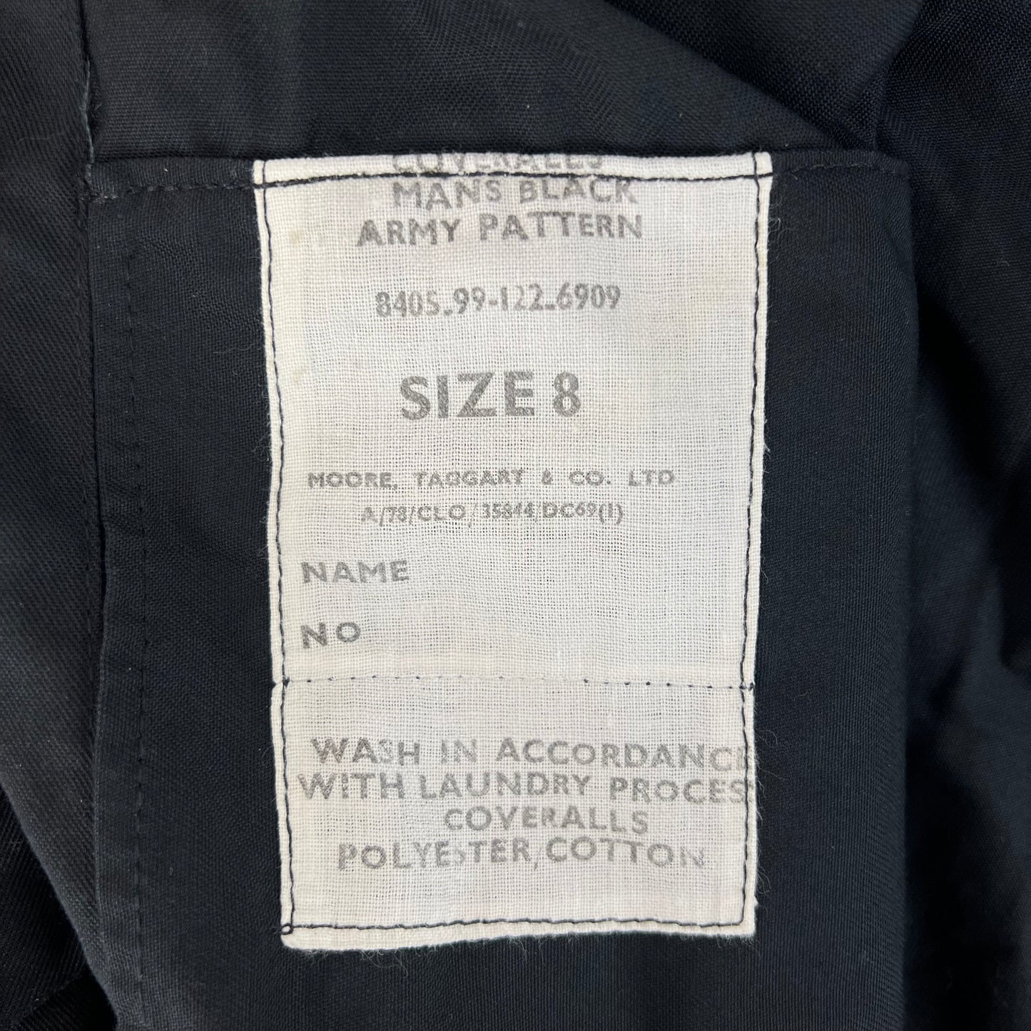 British Army 60s Black Coveralls - Large SIZE 8