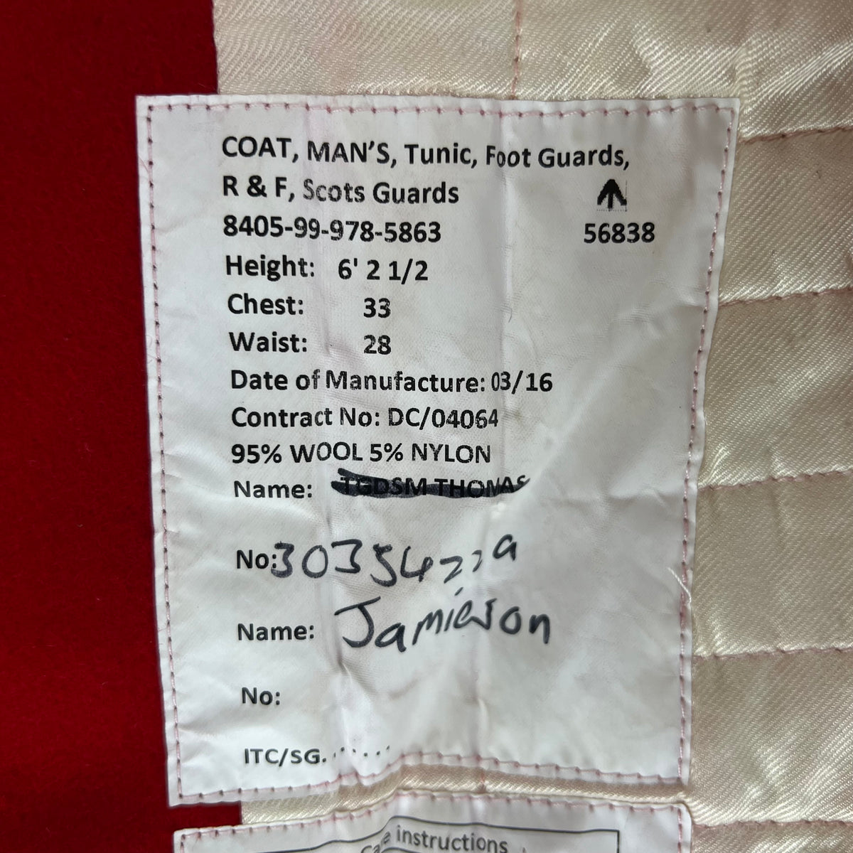British Army Footguard's Jacket R & F - Scots Guards - Small