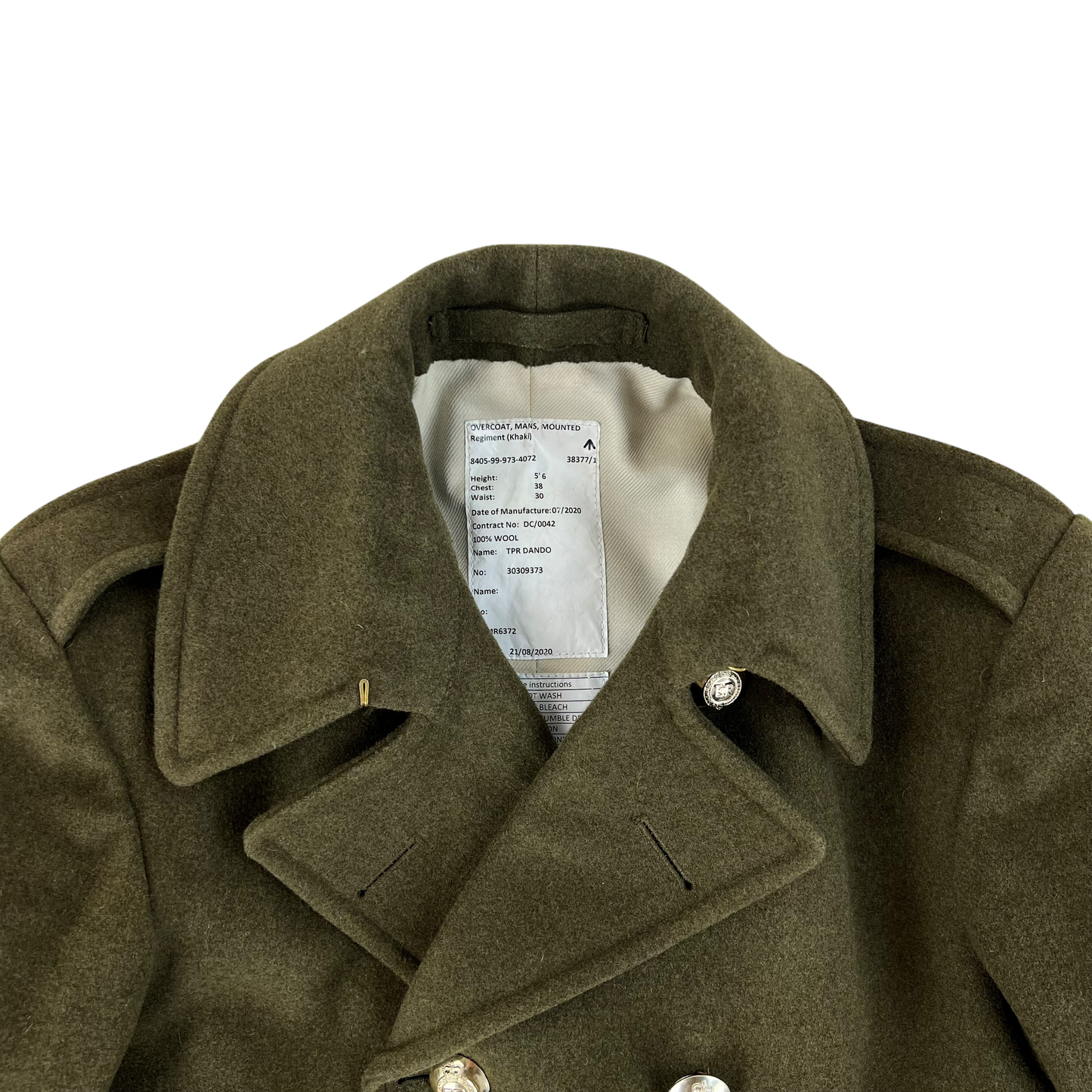 British Army Khaki Wool Greatcoat - Colonels & Brigadiers - Medium
