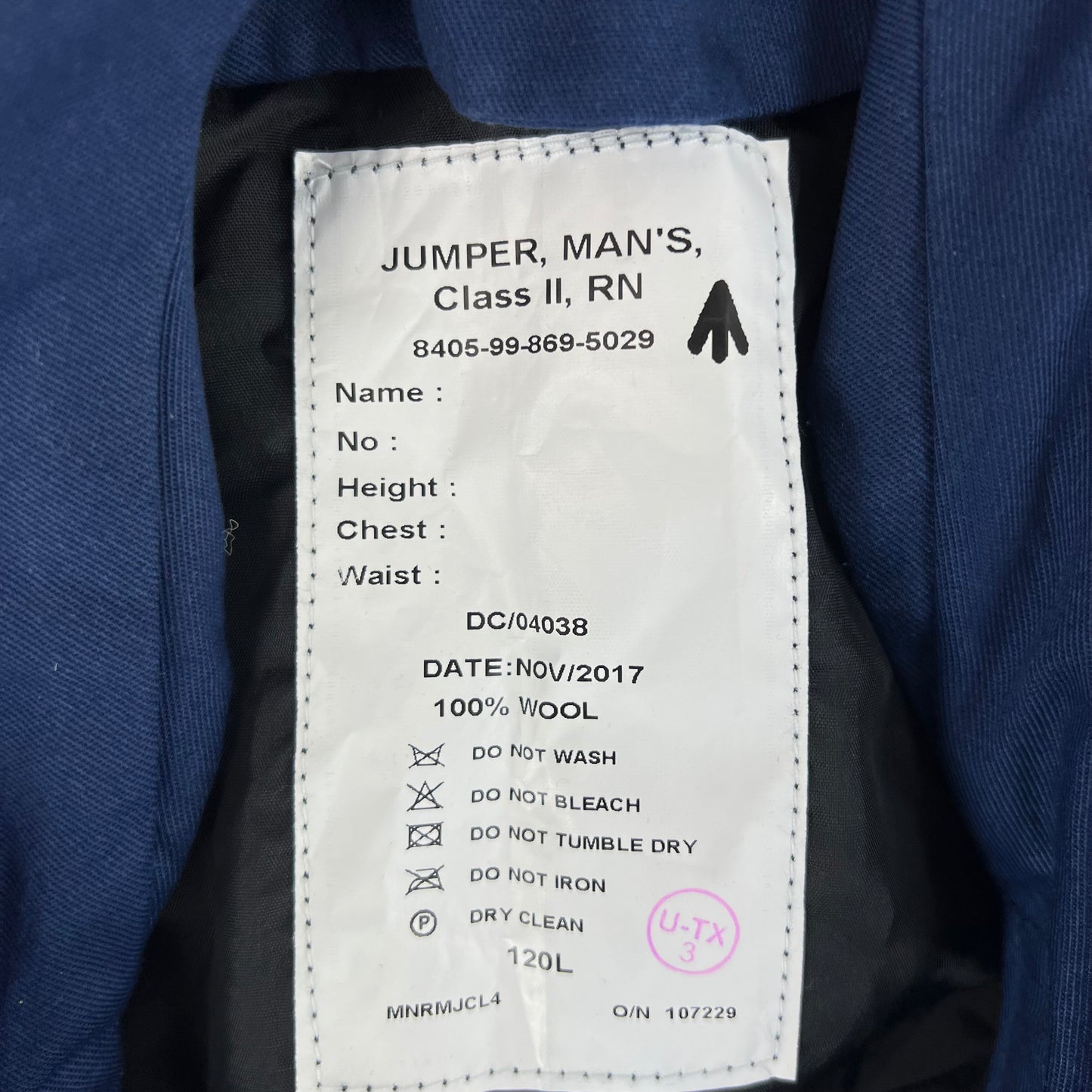 British Royal Navy Class II Jumper Sailor's Top - X Large 120L