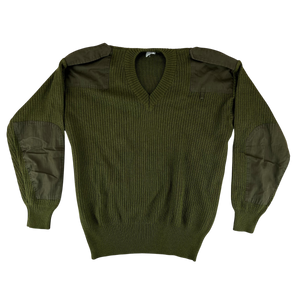 Italian Army Olive Green V Neck Pullover Jumper - X Large