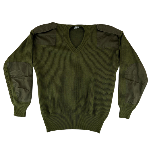 Italian Army Olive Green V Neck Pullover Jumper - X Large