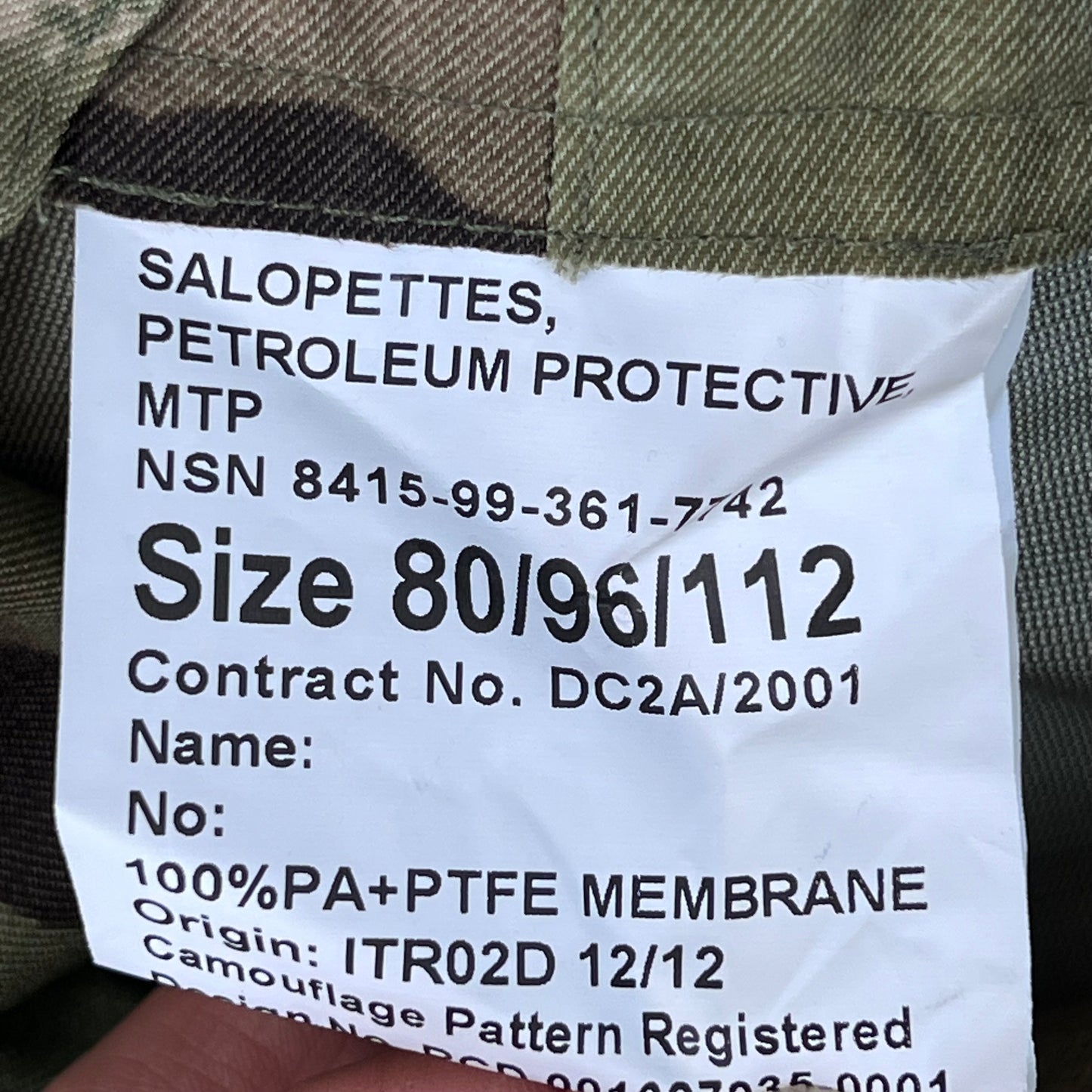 British Army MVP Petroleum Protective Salopettes MTP Camouflage - W37.5 L31