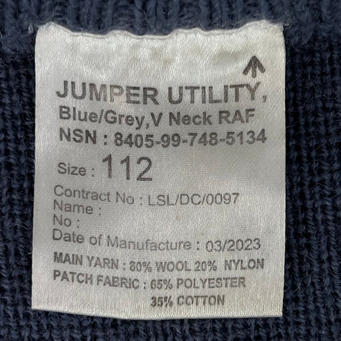 British RAF Wool V Neck Pullover Jersey Jumper - Large 112cm