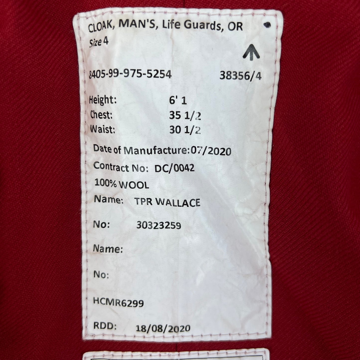 British Army Household Cavalry / Life Guards Scarlet Red Cloak - Large