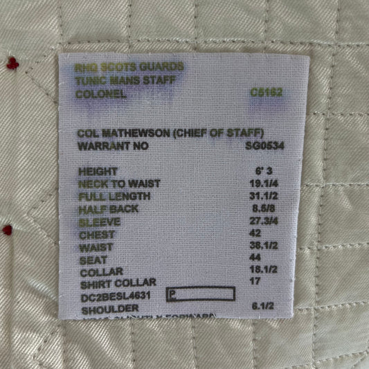 British Army Footguard's RHQ Staff Colonel Jacket - Scots Guards - Medium