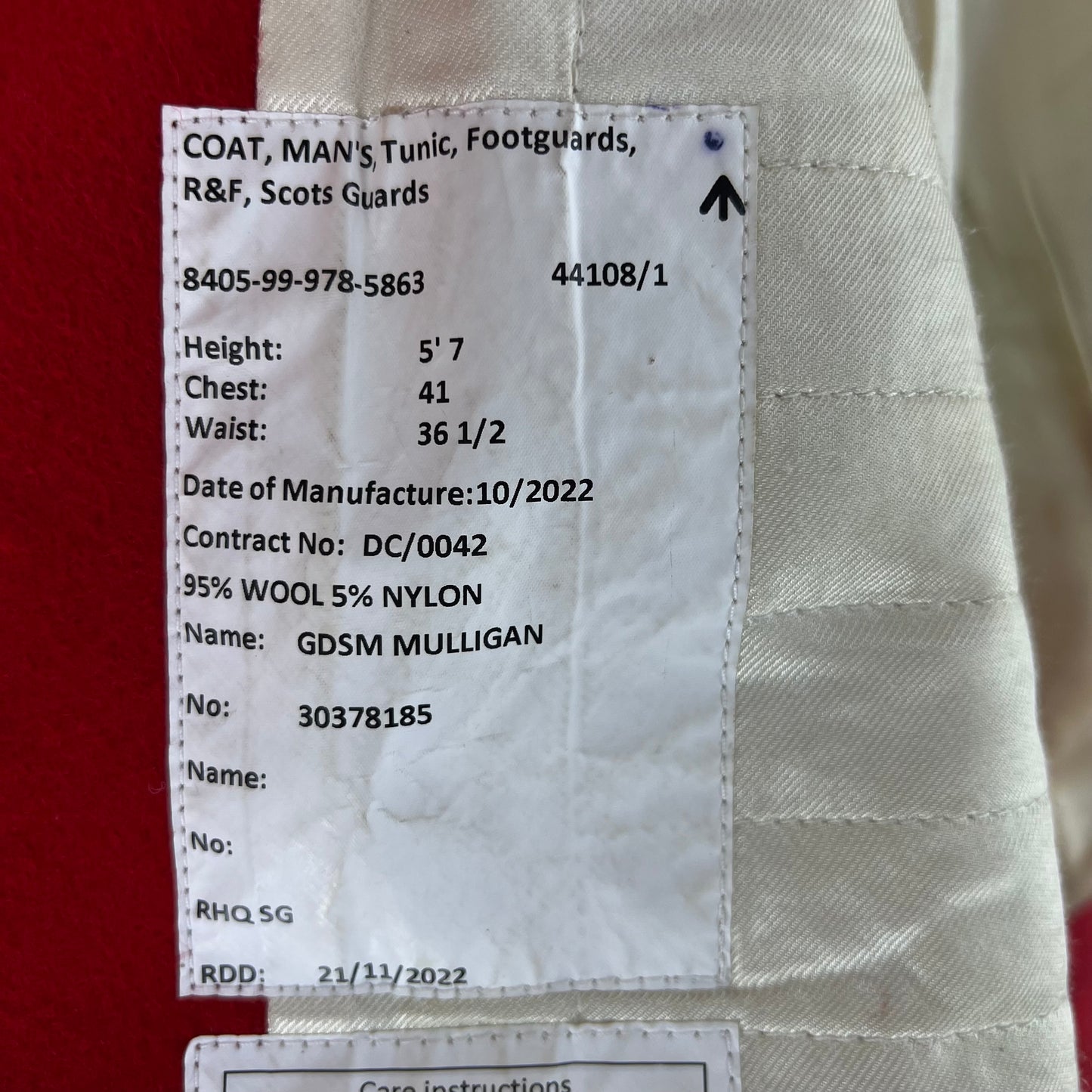 British Army Footguard's Jacket R & F - Scots Guards - Medium