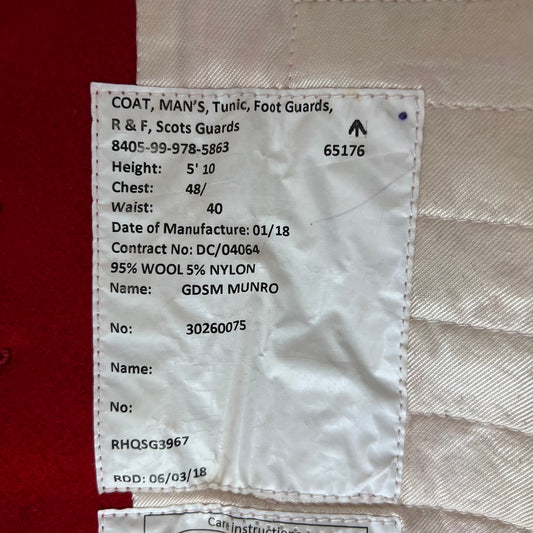 British Army Footguard's Jacket R & F - Scots Guards - Large