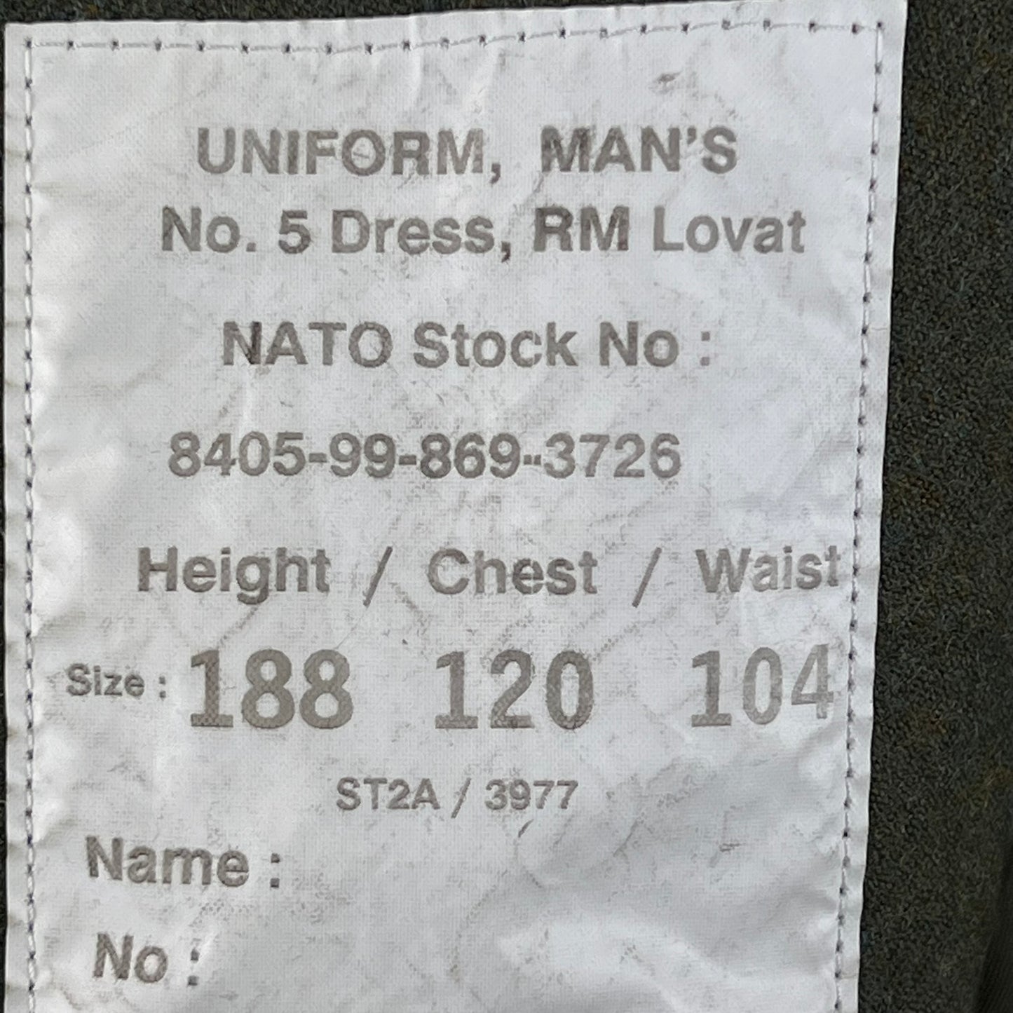 British Royal Navy Royal Marines Lovat No. 5 Dress Jacket - X Large 188/120