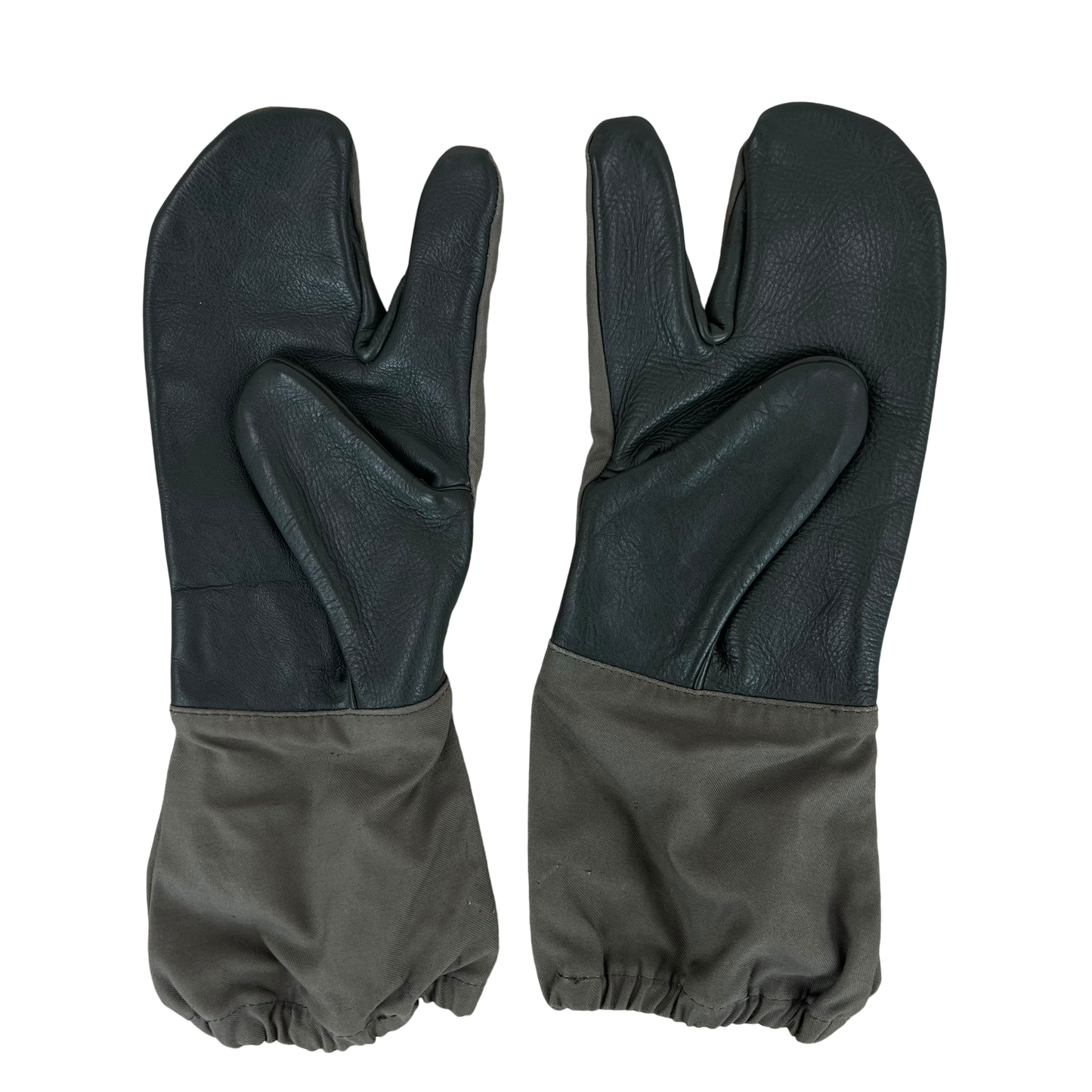 German Army Olive Drab Leather Palm Trigger Finger Shooting Mittens - 8.5