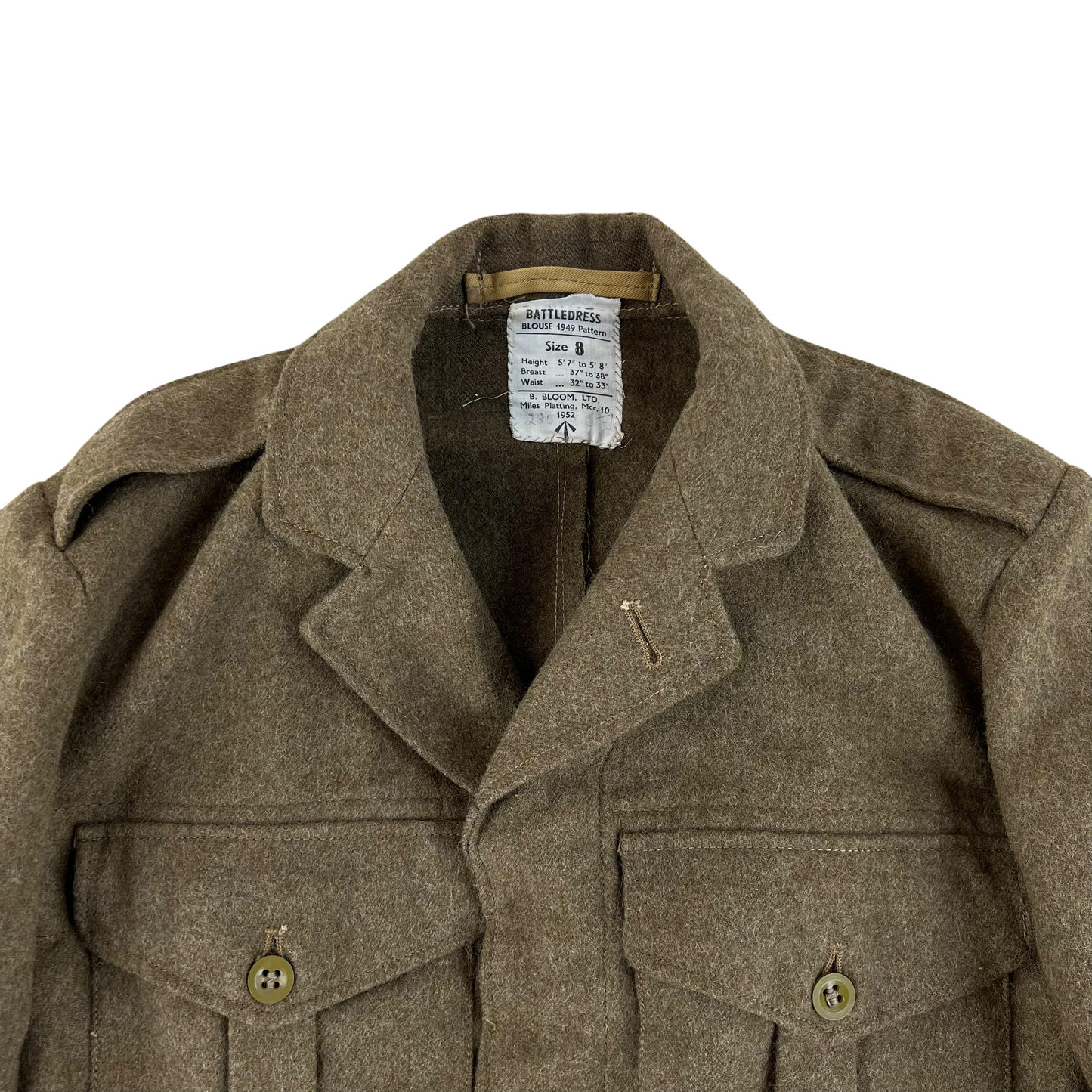 British Army 50s Khaki Ike 1949 Pattern Battle Dress Jacket - Medium SIZE 8