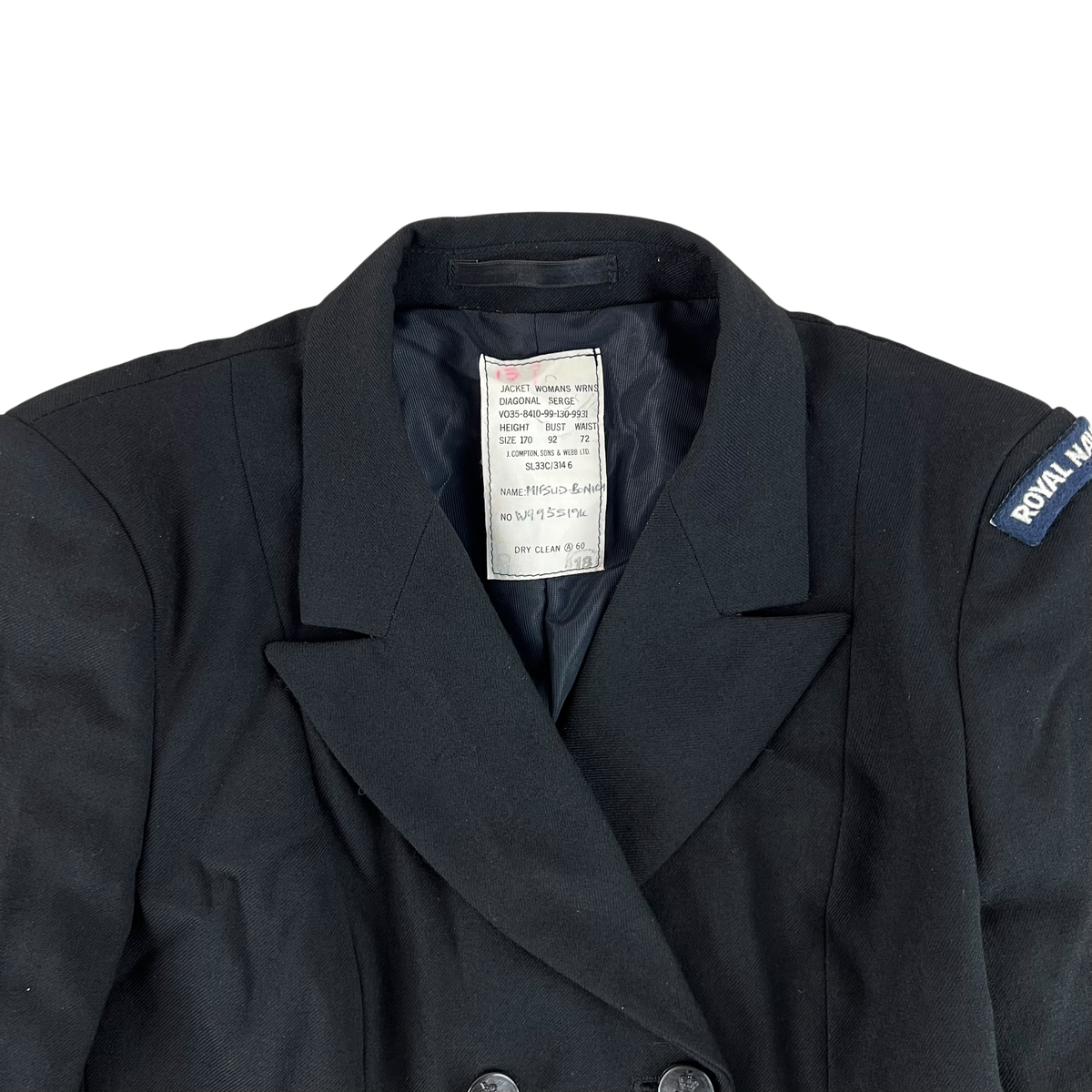 British Royal Navy Women's WRNS Diagonal Serge Black Blazer - Small