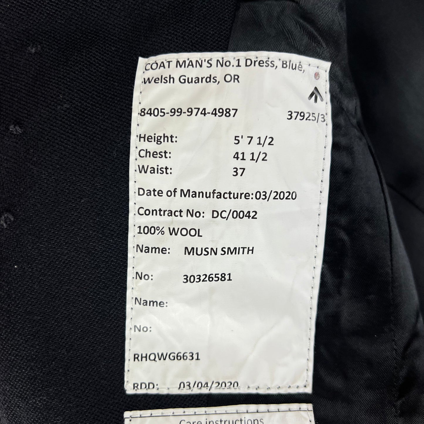 British Army No. 1 Dress Jacket w/ Belt - Welsh Guards - Medium