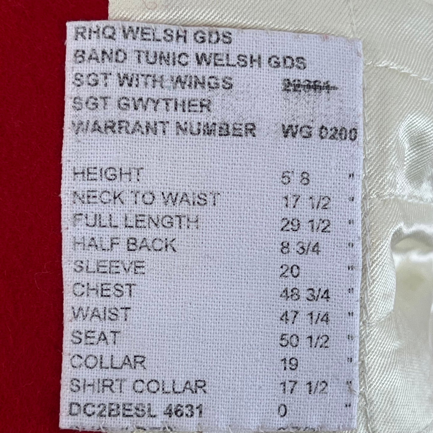British Army RHQ SGTS Bandsman's Tunic Jacket w/ Wings - Welsh Guards - X Large