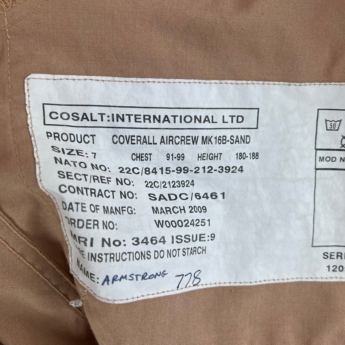 British RAF Tan Aircrew Coverall - Medium SIZE 7