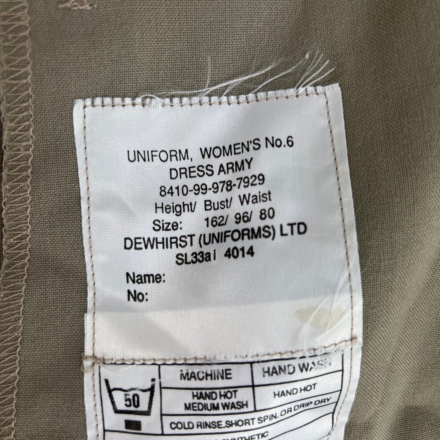 British Army No. 6 Tropical Dress Women's Jacket - RLC - Small 162/96
