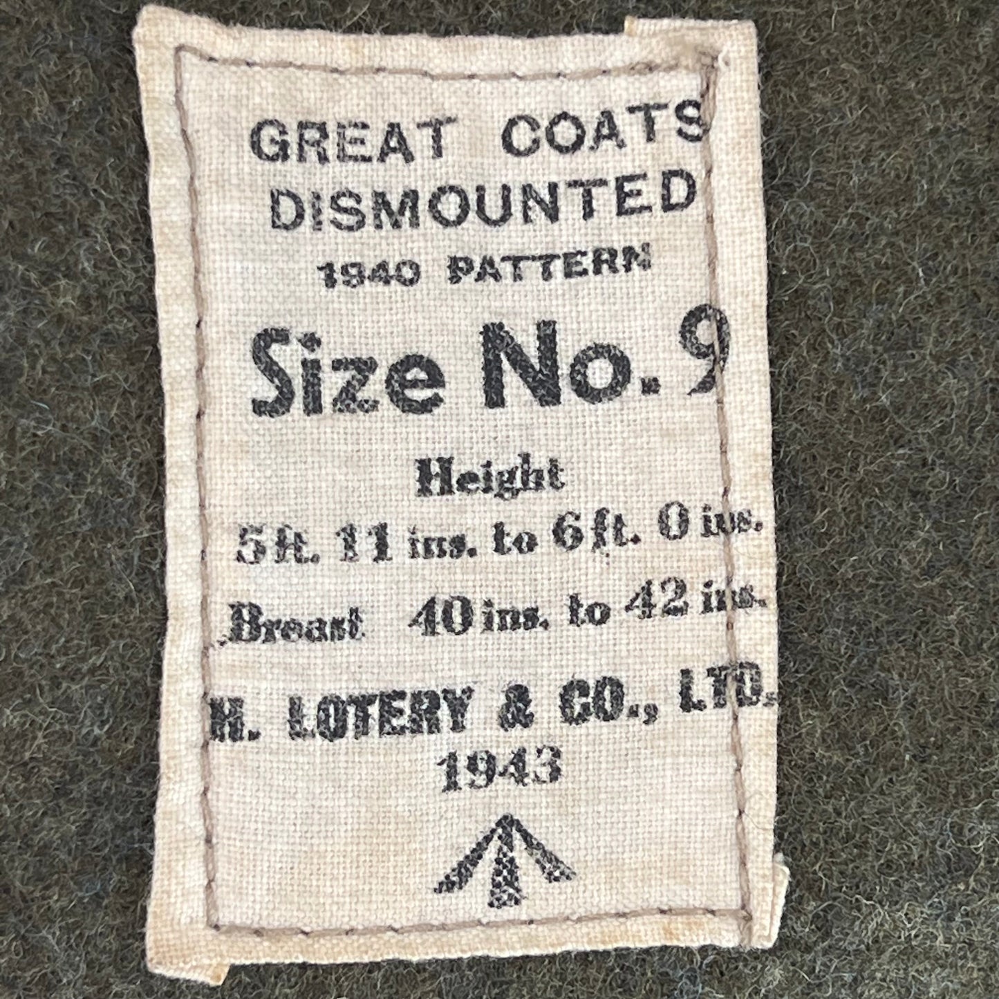 British Army WW2 1940 Pattern Wool Greatcoat - Royal Artillery - Large SIZE 9