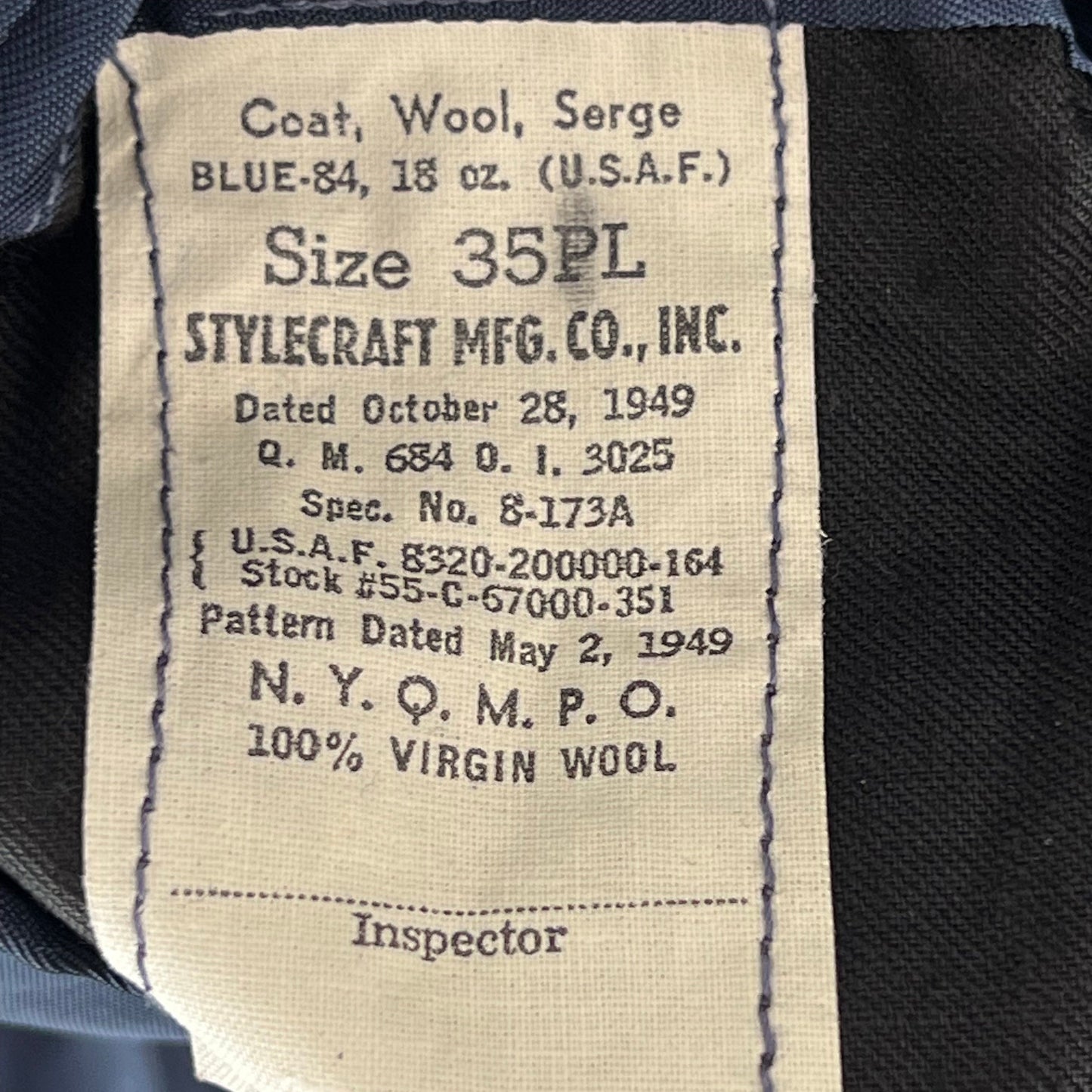 US Air Force 40's Blue Serge Service Dress Jacket - Small 35L