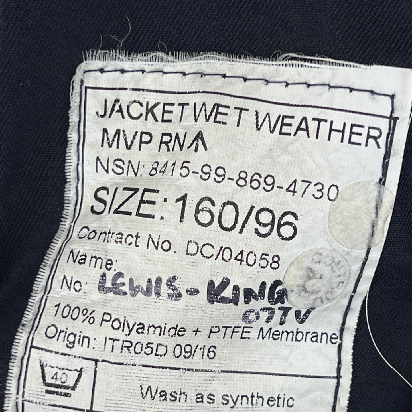 British Royal Navy Foul Weather MVP Smock - Medium 160/96