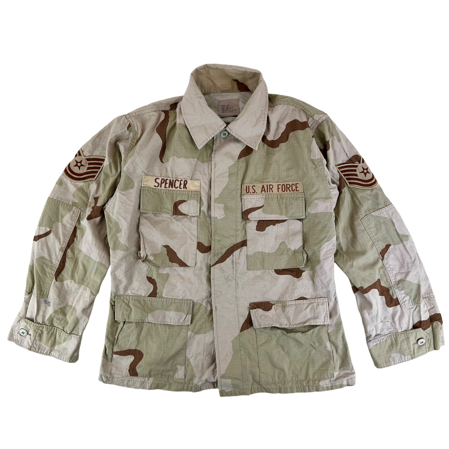 US Air Force Tri-Colour Desert "Coffee Stain" Camo Combat Jacket Ripstop w/ Patches - Large