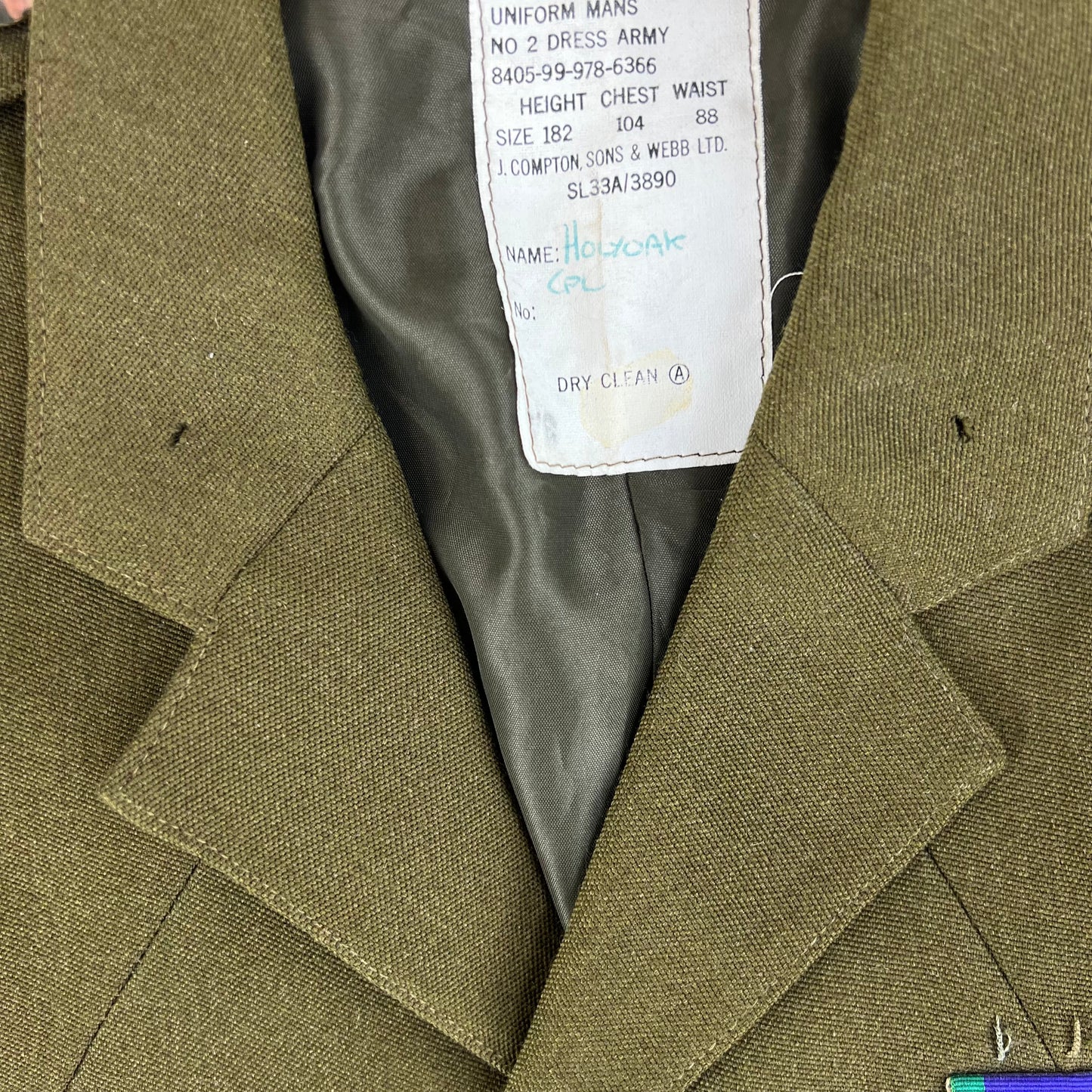 British Army 1980 Pattern No. 2 Olive Green Dress Jacket - Army Air Corps - Medium 182/104