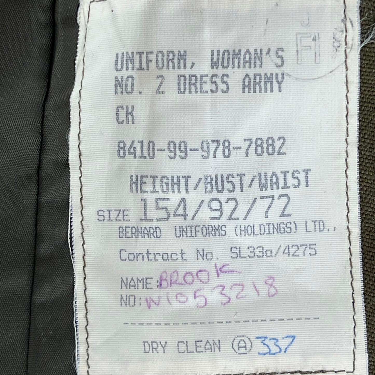 British Army 1980 Pattern Women's No. 2 Olive Green Dress Jacket - Medical Corps - Small 154/92