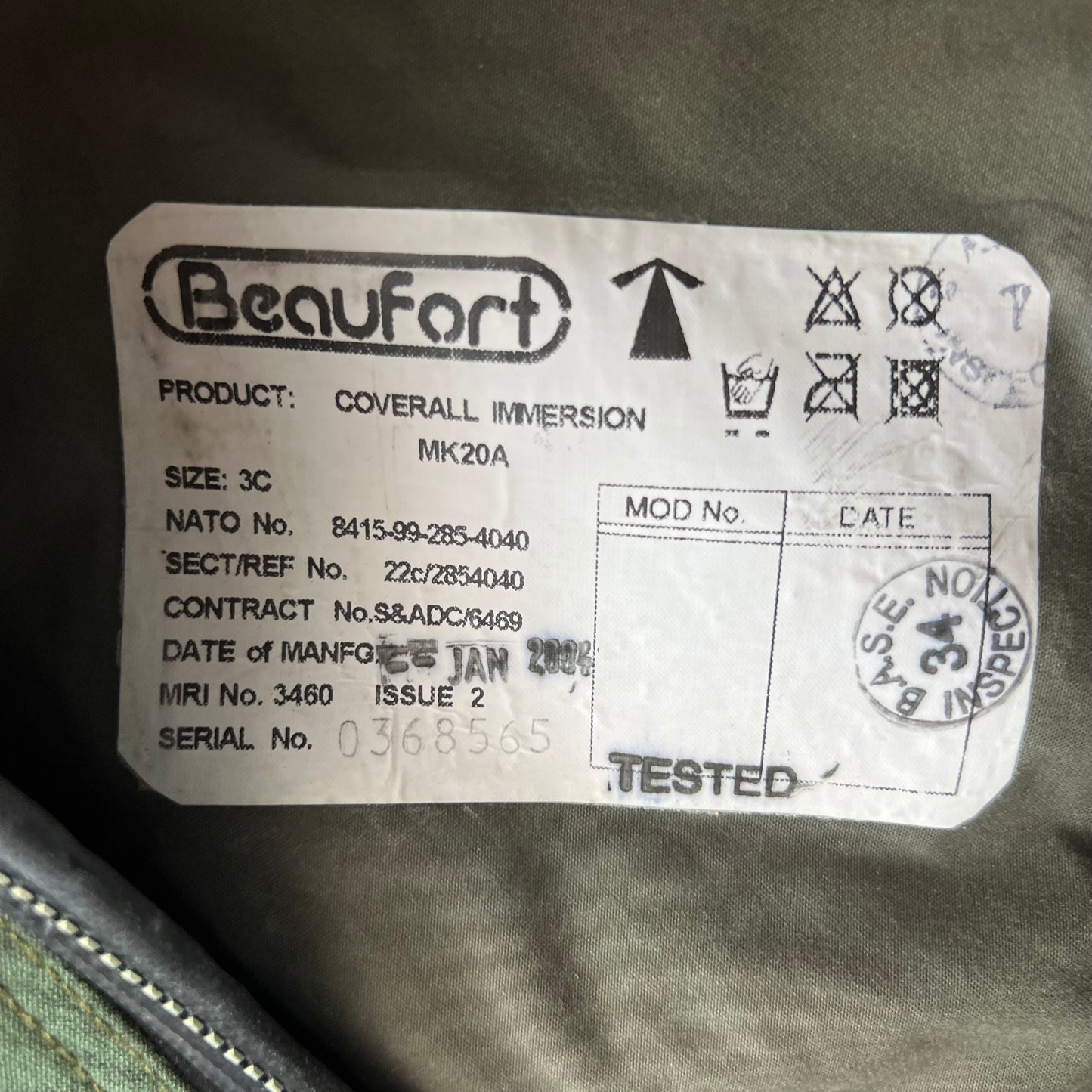 British Army Beaufort MK20A Immersion Suit - Small