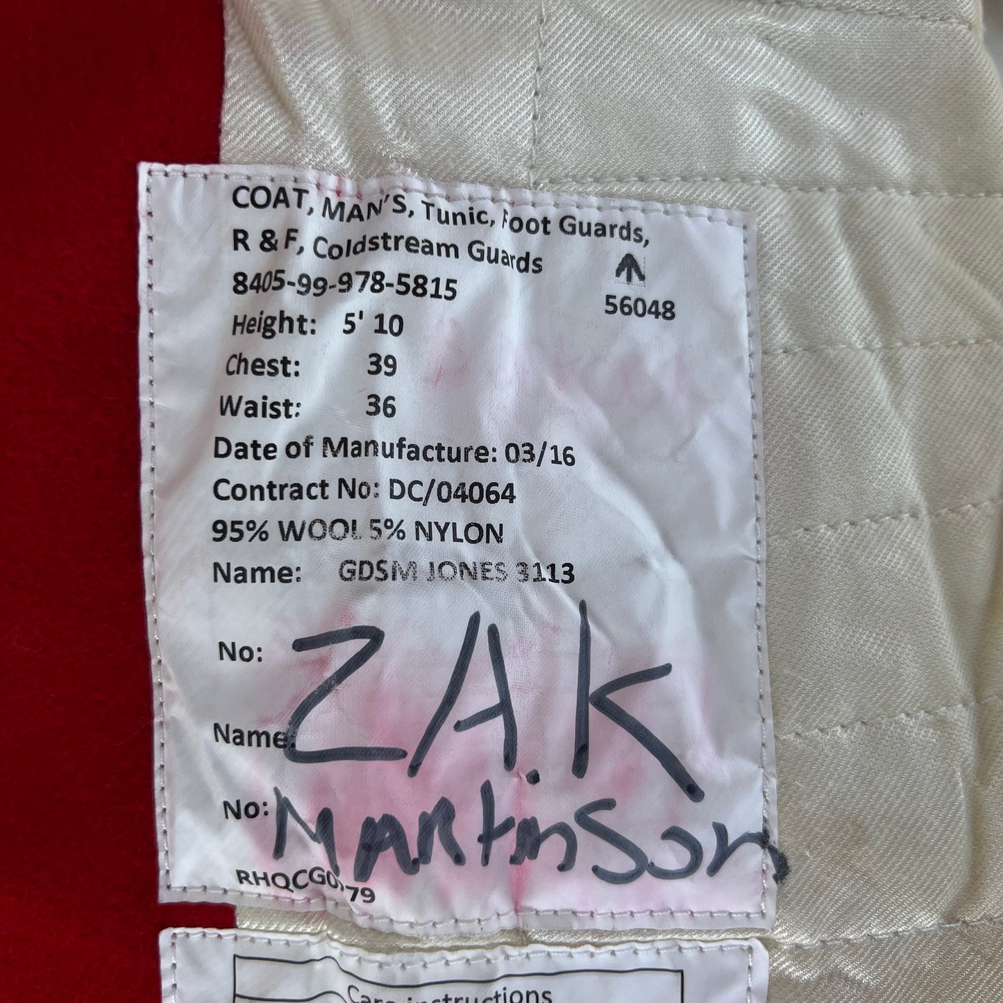British Army Footguard's Jacket R & F - Coldstream Guards - Medium
