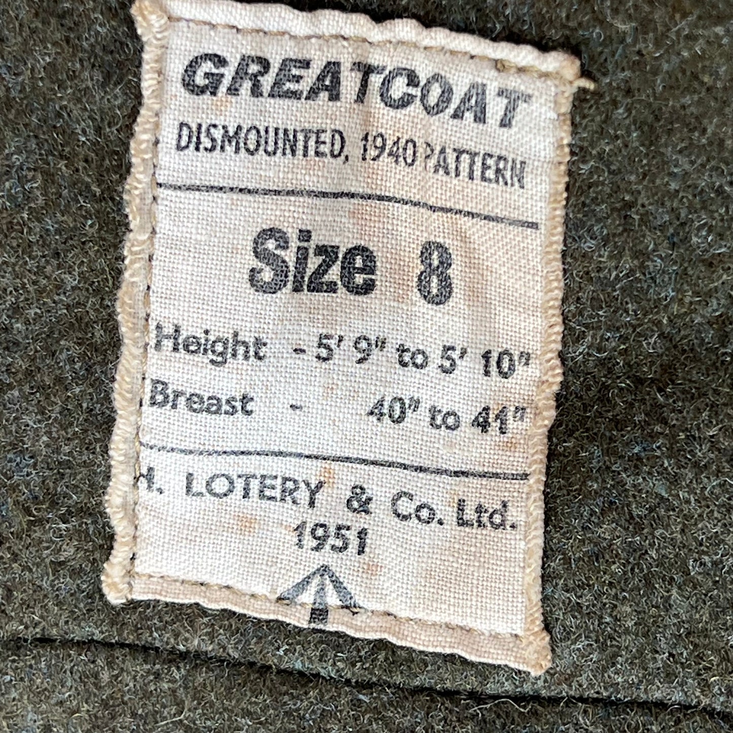British Army 50s Dismounted 1940 Pattern Greatcoat - Large SIZE 8