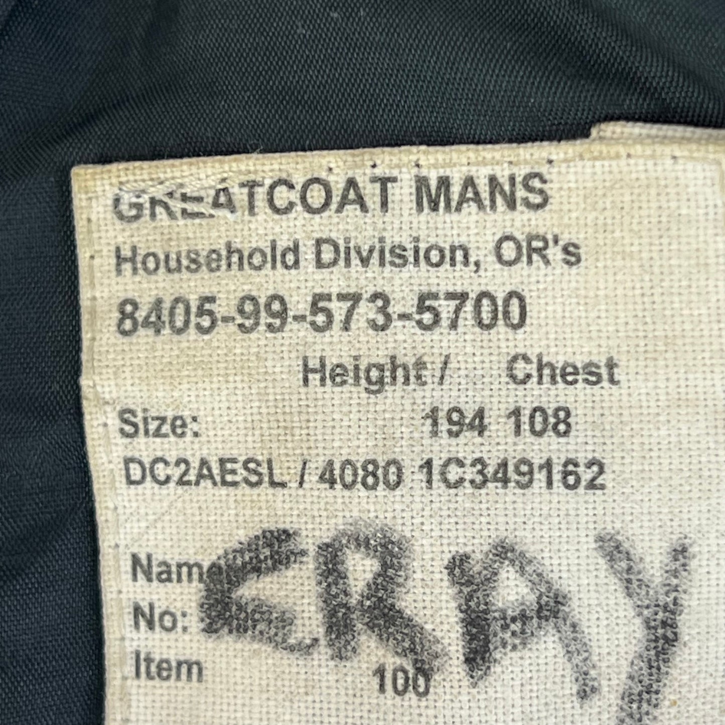 British Army Footguards Wool Greatcoat - Welsh Guards - Large