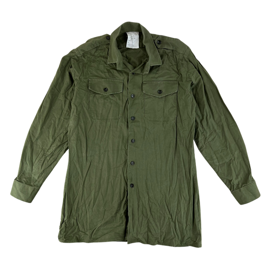 British Army Mens Olive Green Cotton Shirt Long Sleeve - Medium