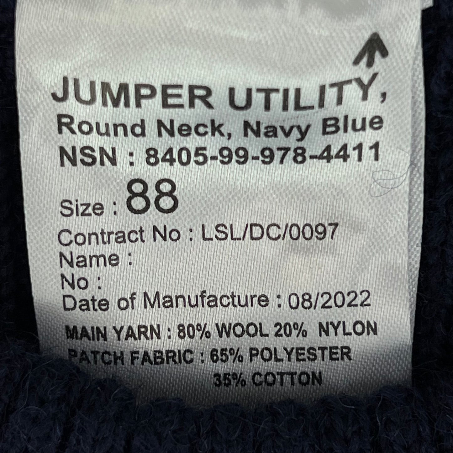 British Royal Navy Wool Crew Neck Pullover Jersey Jumper - Small 88cm
