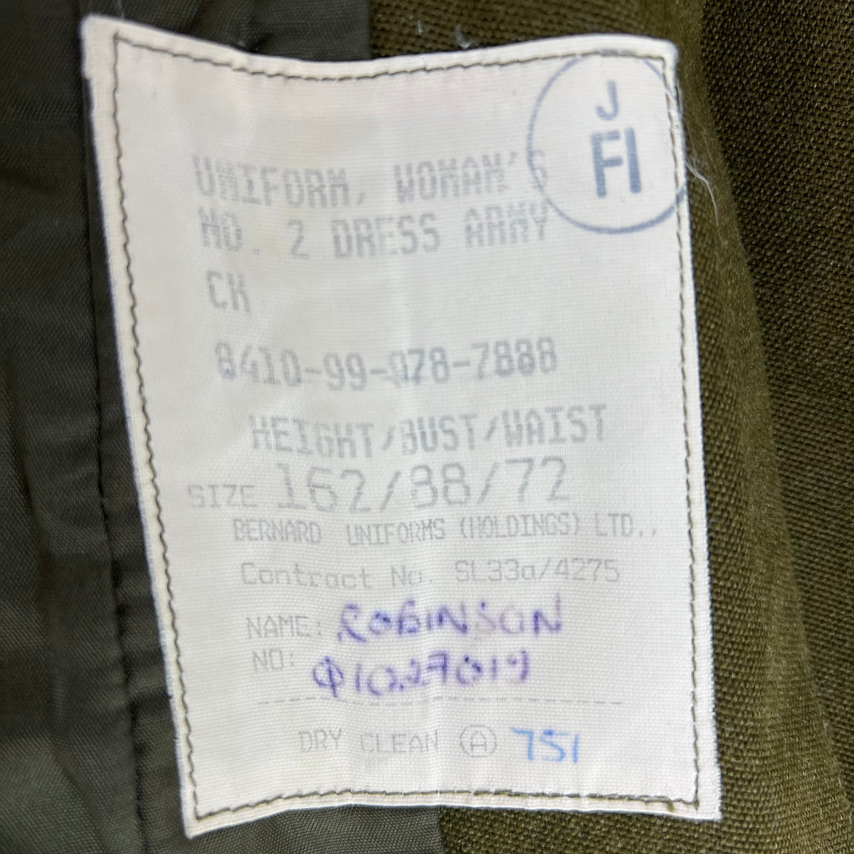 British Army Women's No. 2 Olive Green Dress Jacket - RADC - Small 162/88