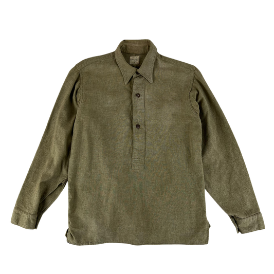 British Army WW2 Khaki Collared Wool Shirt - Medium SIZE 4