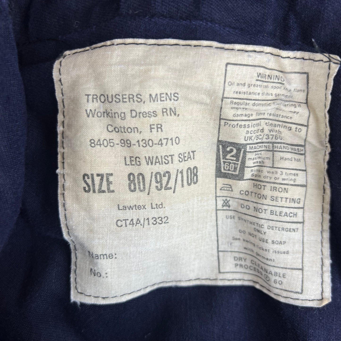 British Royal Navy Cotton Working Dress Trousers - W36 L30.5