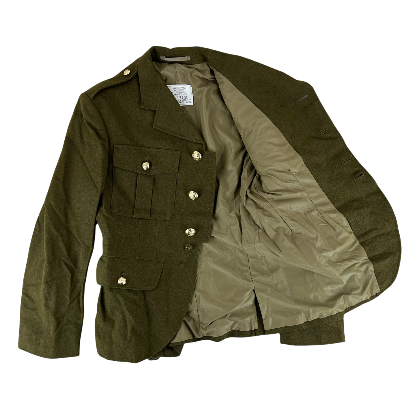 British Army No. 2 Dress Jacket Green 80s Scottish Pattern w Belt - Edinburgh University Officers' Training Corps - Medium