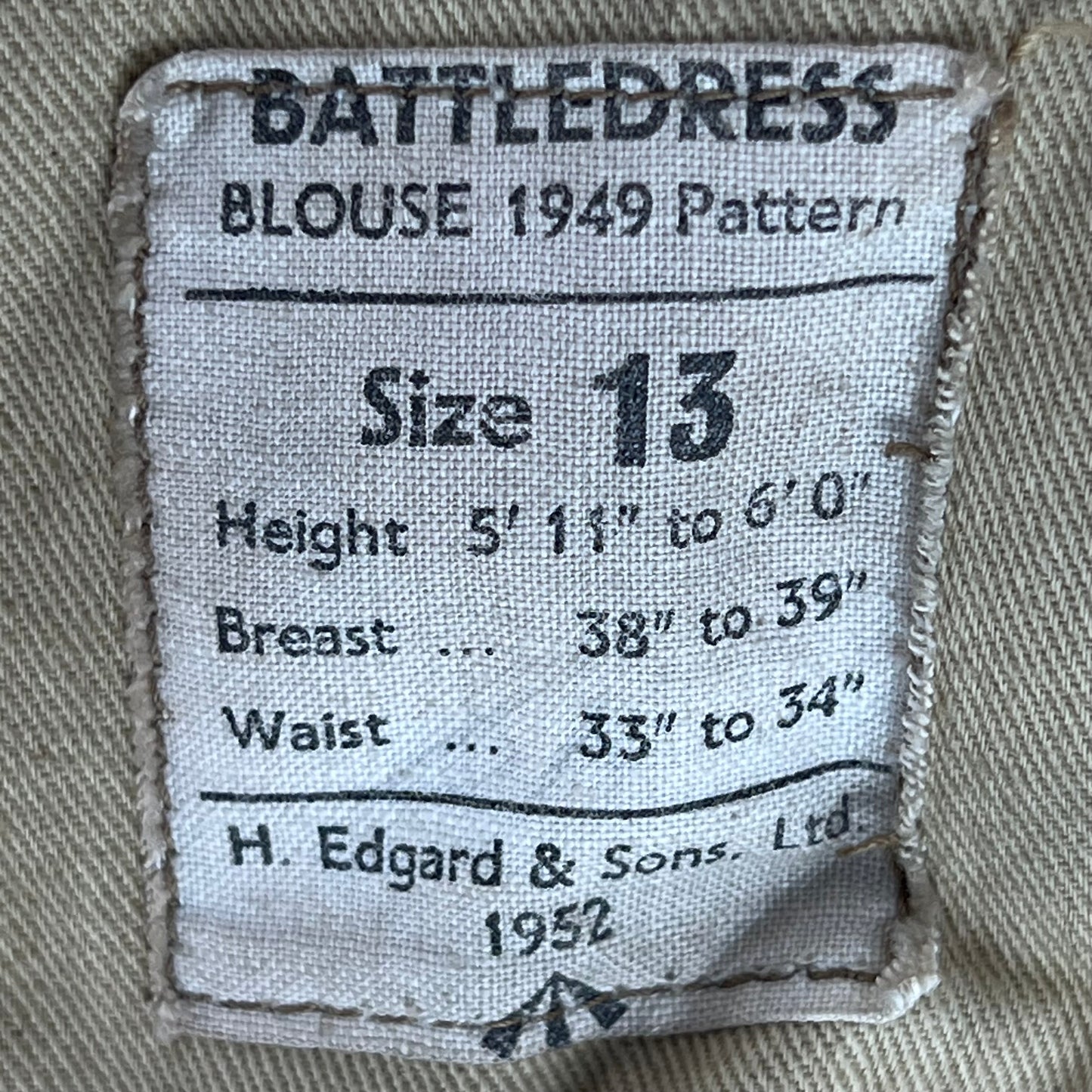 British Army 50s Khaki Ike 1949 Pattern Battle Dress Jacket - RADC - Medium SIZE 13
