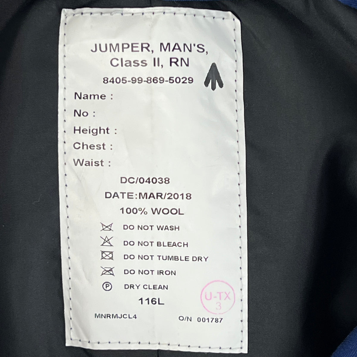 British Royal Navy Class II Jumper Sailor's Top - Large 116L