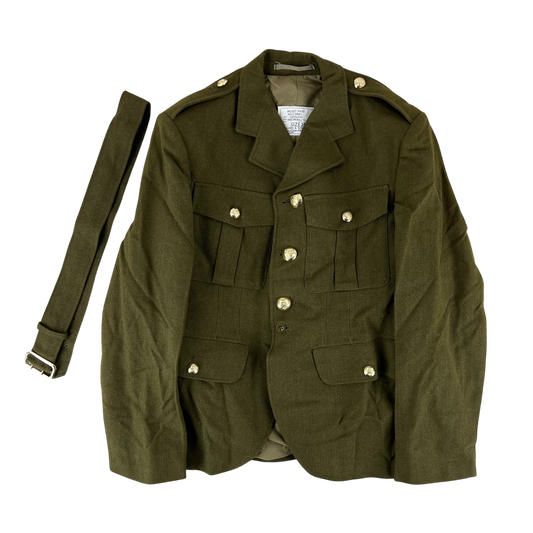 British Army No. 2 Dress Jacket Green 80s Scottish Pattern w Belt - Edinburgh University Officers' Training Corps - Medium