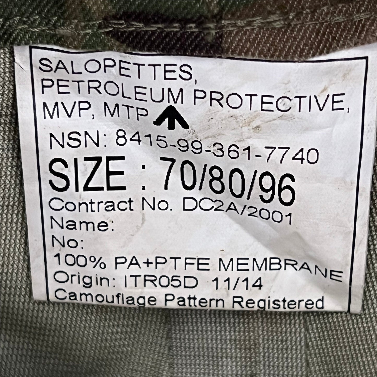 British Army MVP Petroleum Protective Salopettes - W36 L28