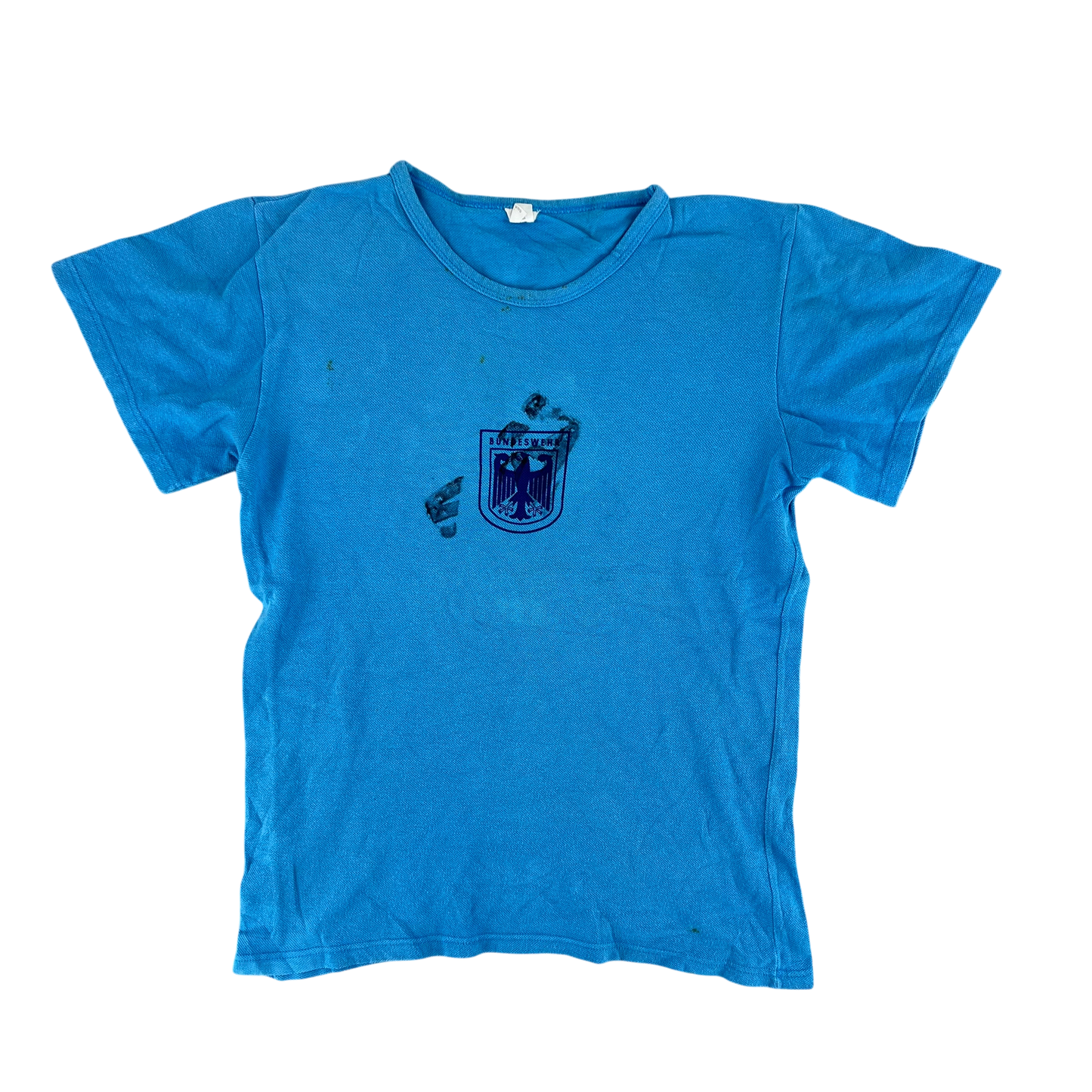 West German Army 70s Blue Training T Shirt - Small