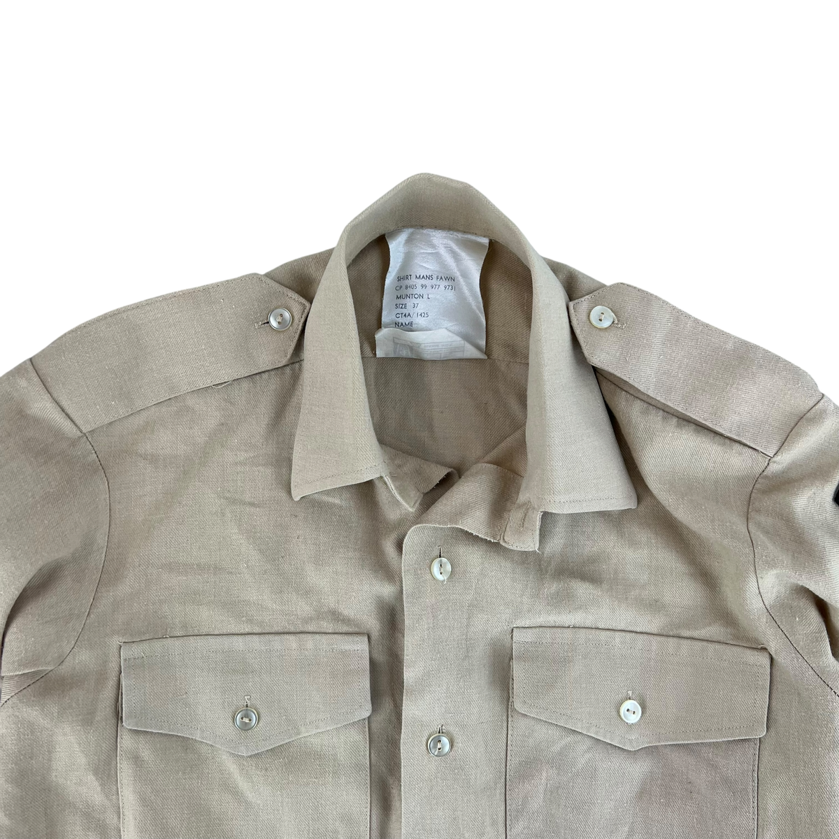 British Army Mens Fawn Cotton Shirt Long Sleeve - Small C37
