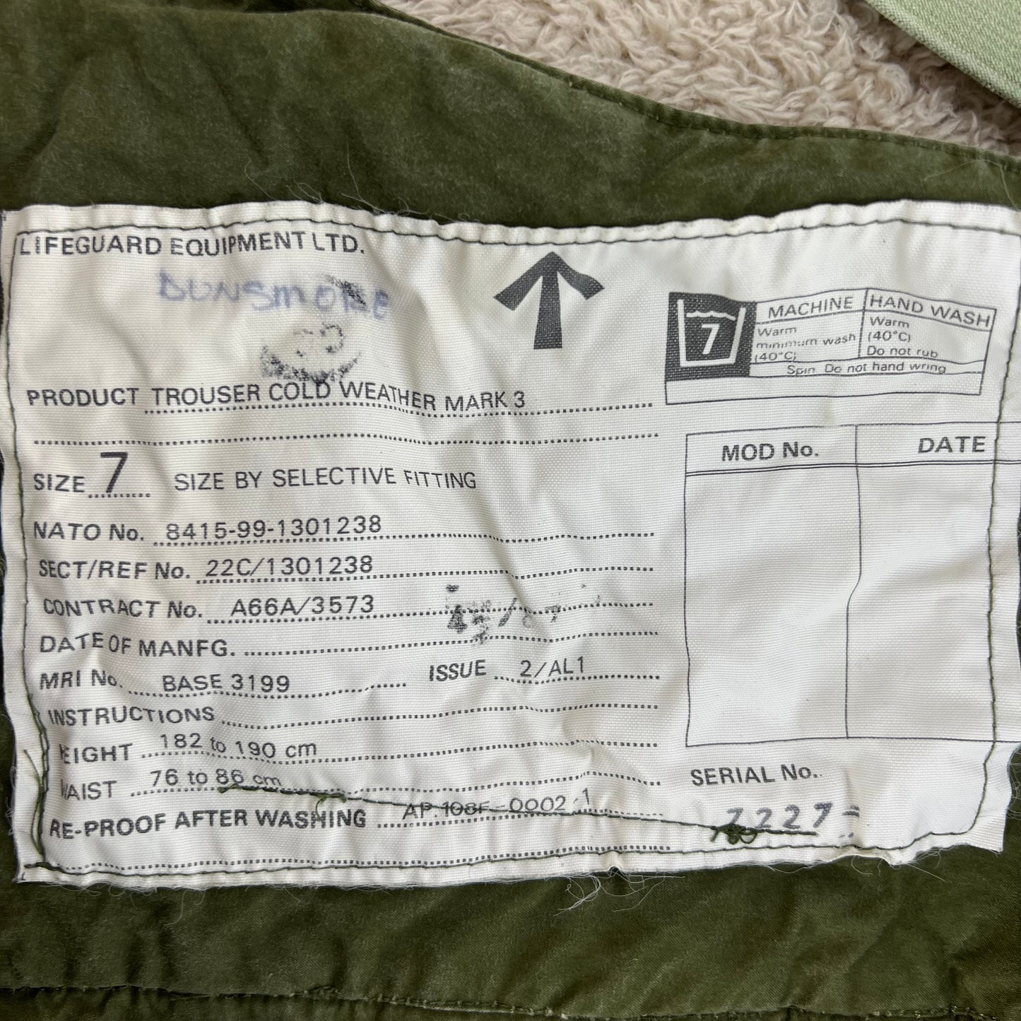 British RAF MK3 FR Cold Weather Aircrew Trousers - W34 SIZE 7