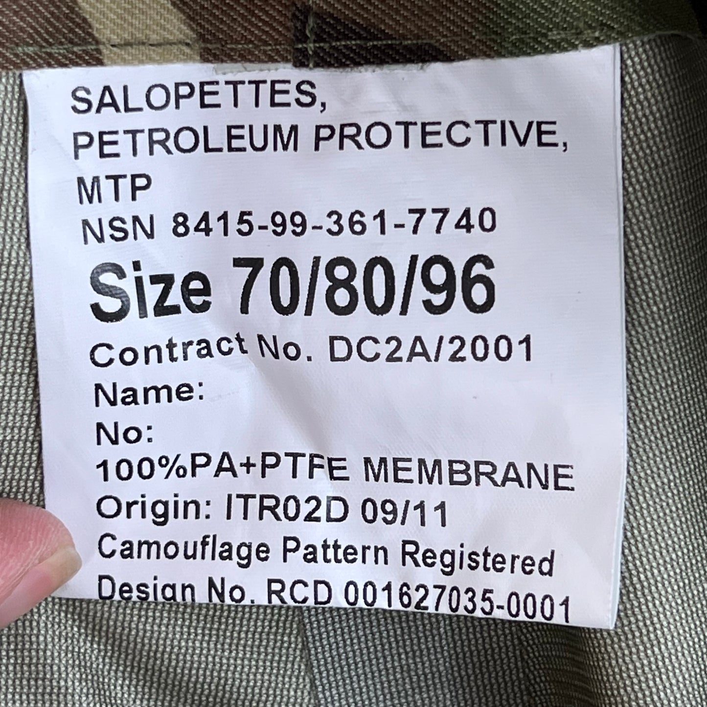 British Army MVP Petroleum Protective Salopettes MTP Camouflage - W32 L28