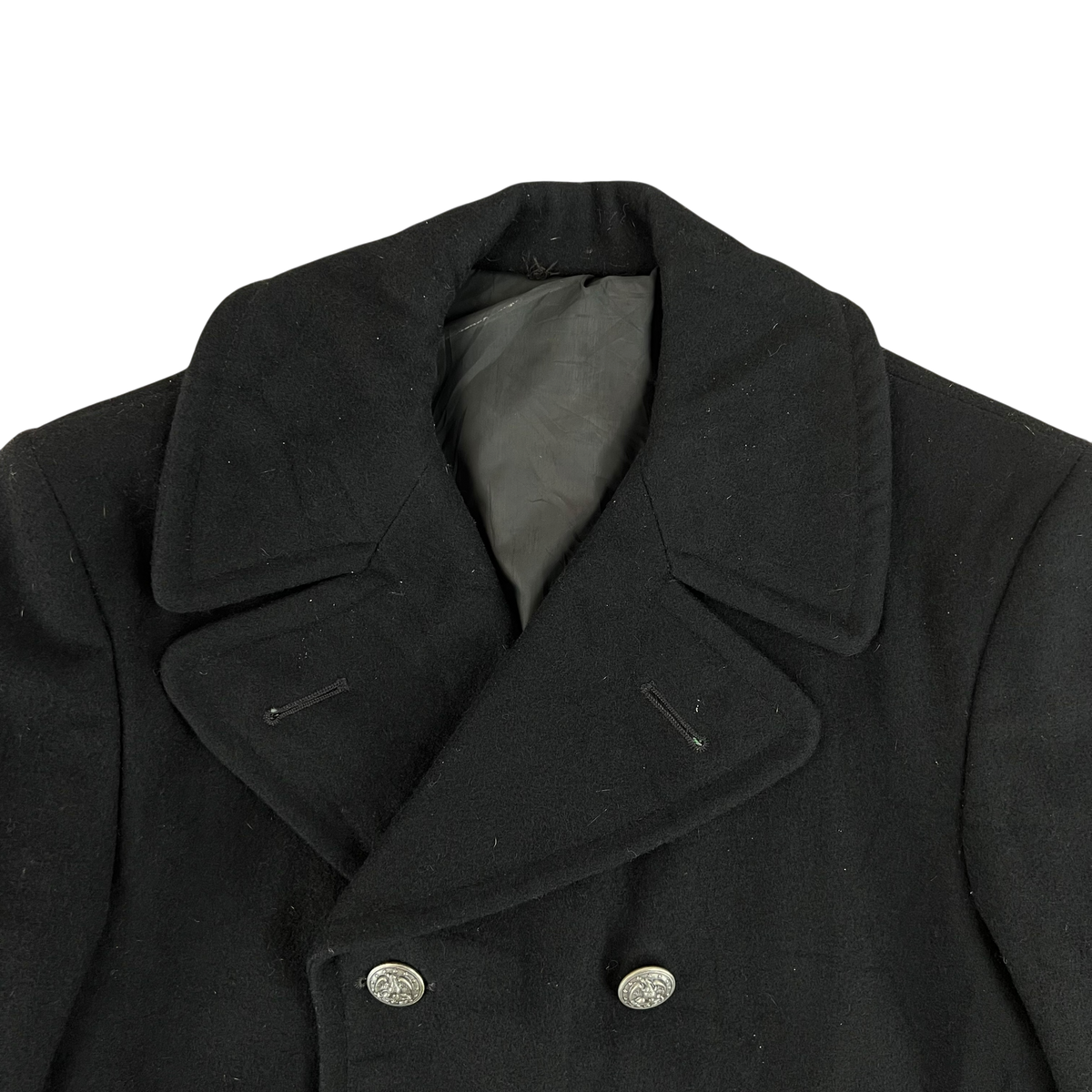 US Navy 80s Black Wool Peacoat - Medium 36S