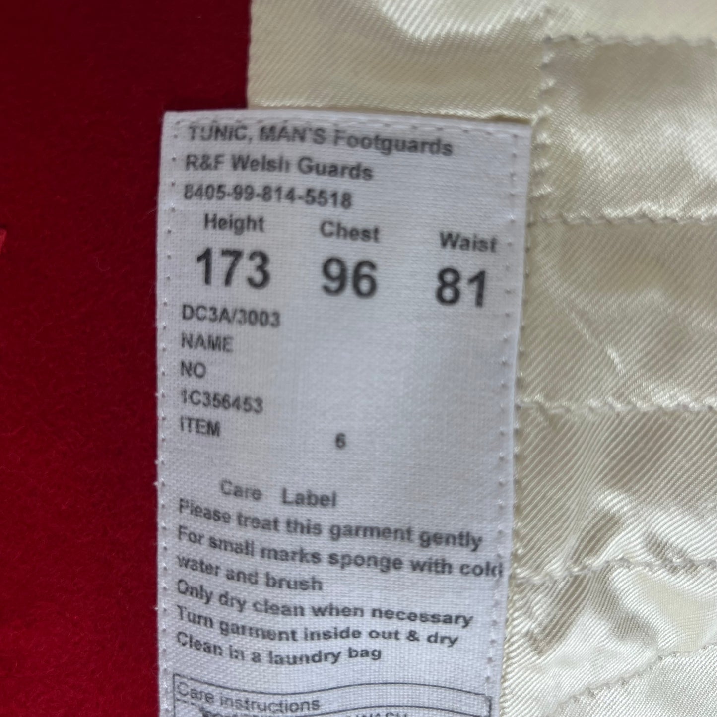 British Army Footguard's Jacket R & F - Welsh Guards - Medium